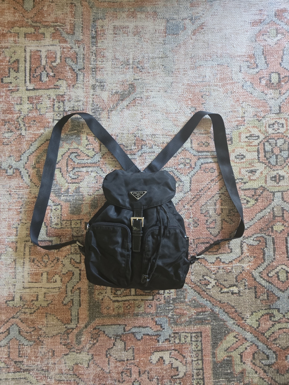 Black Nylon Backpack with Front Pockets - Prada